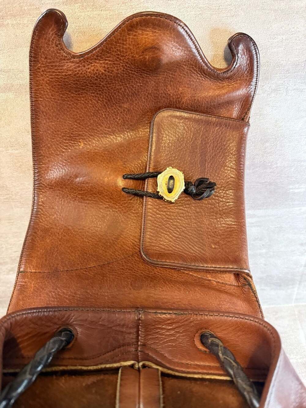 Vintage Handcrafted Fully Leather Backpack with Antler Button Clasp - Picture 7 of 14